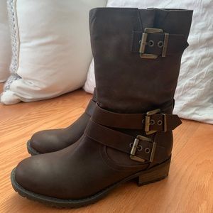 Brown combat boots